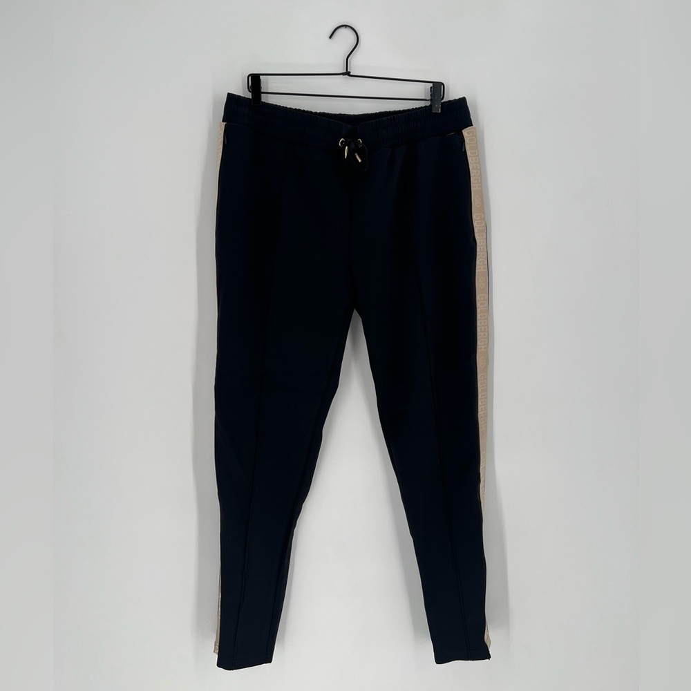 Goldbergh Gwen Track Black Logo Printed Drawstring Tuxedo Stripe Pants